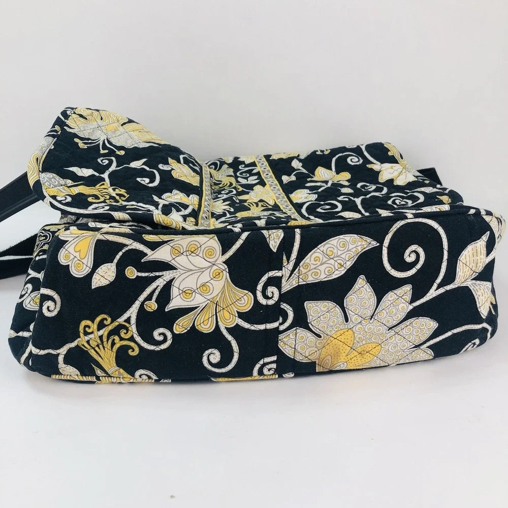 Vera Bradley Messenger Laptop Computer Bag Purse Tote Retired Black Yellow Bird